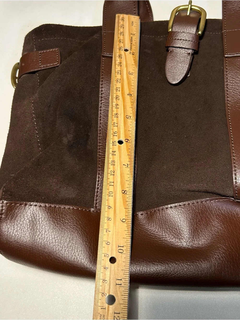 Lands’ End Suede Leather Tote Bag Brown Buckle Shoulder Handbag Large